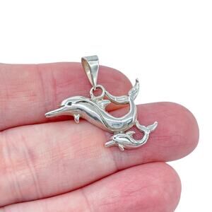 Estate Sterling Silver 925 Dolphin Family Mother Child Pendant